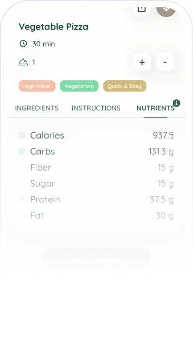 In app preview of Nutritional Insights